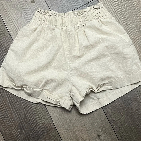 Crescent Beige High Rise Linen Shorts Women Beach Classic Modest Old Money S - Picture 8 of 9